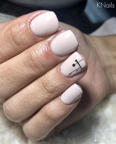 Squared Short White Nails with Exceptional Black Nail Art