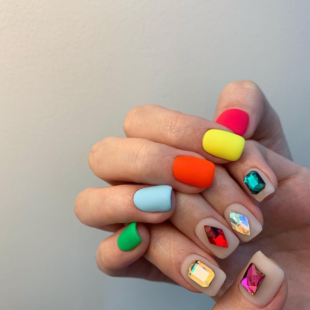 Lovely Colorful Nails and Beads Decorated Nails