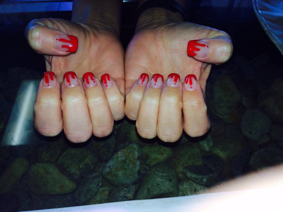 Blood Dripping On Nude Short Square Halloween Holiday Nails