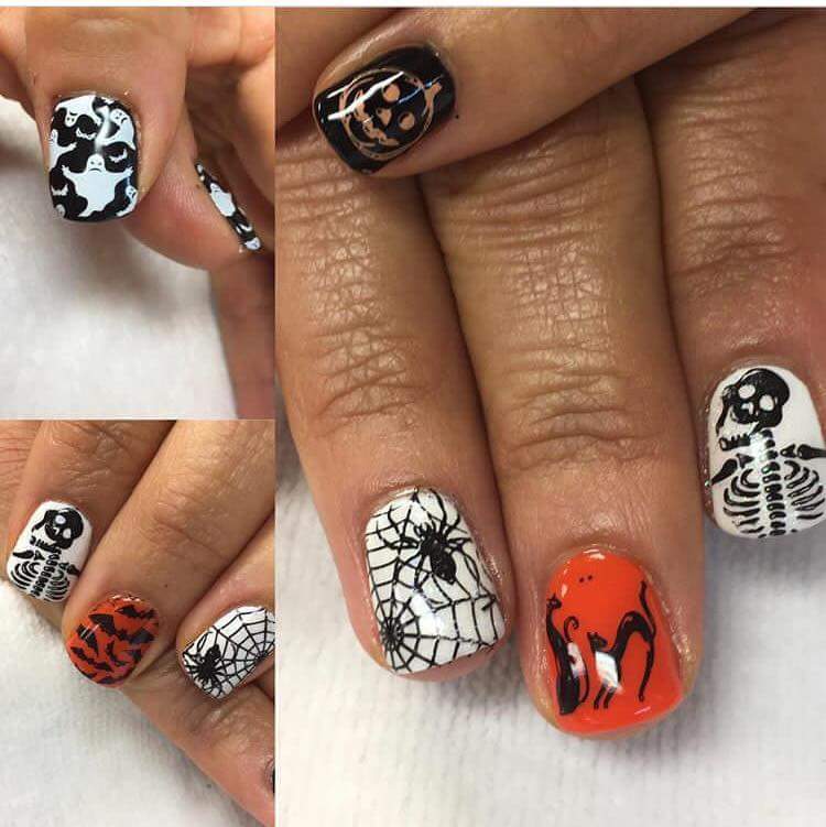 Scary Halloween Design Holiday Manicure In Red, Black and White Short Nails