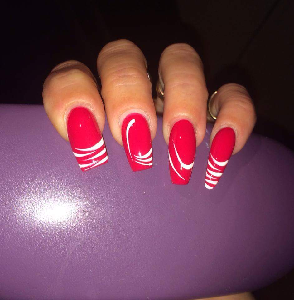 Vamp It Up Vacation Red and White Nail Art In Various Shapes