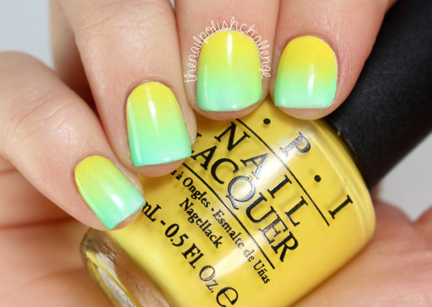 Yellow and green light gradient nails