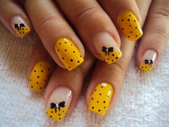 Yellow with black bows and polka dots