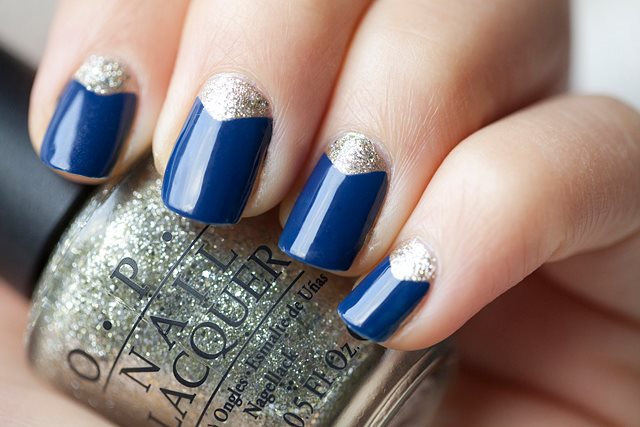 Blue with glitter nail beds