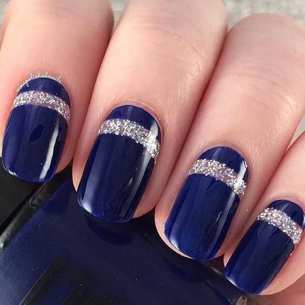 Blue with silver glitter stripes
