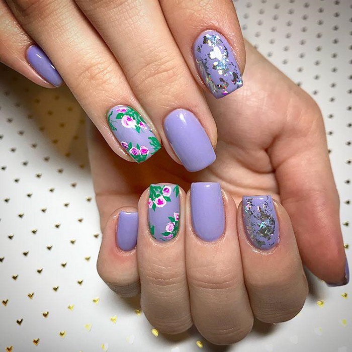 Gorgeous Floral Nail Art to Get You Hyped for Spring purple nails