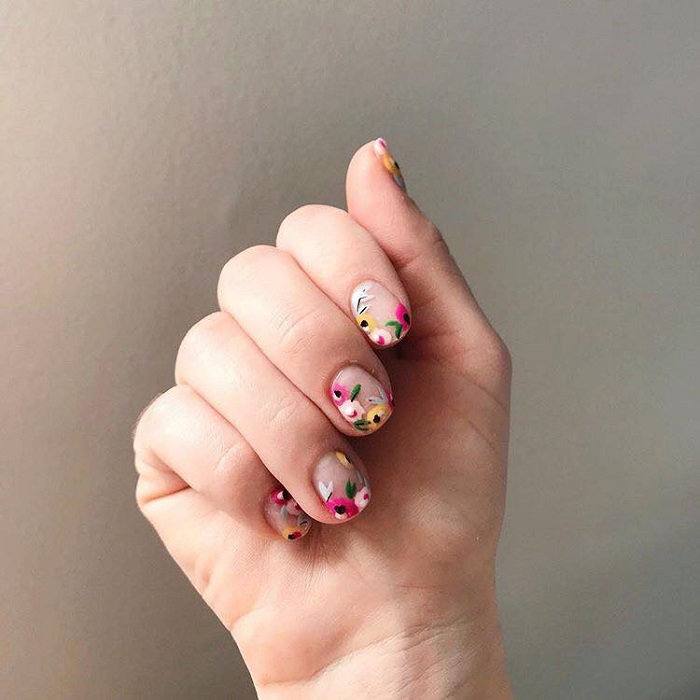 Gorgeous Floral Nail Art to Get You Hyped for Spring clear nails mini flowers