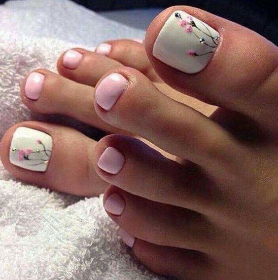 White pink floral toes