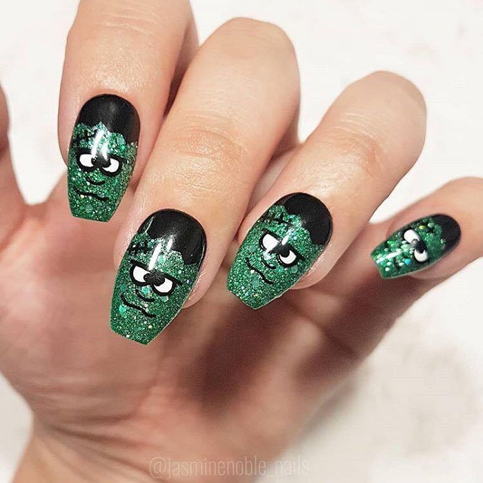 Insane-Halloween-Nail-Art-That-Will-Make-You-Swoon-frankenstein nails