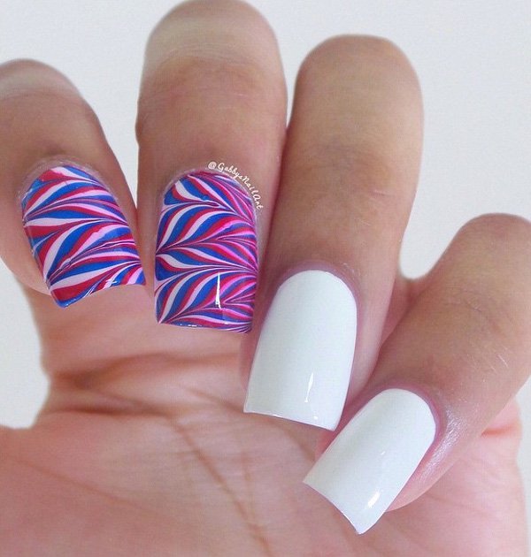 Fourth of july nail marbled