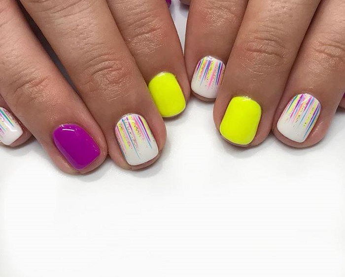 Neon-Nail-Designs-To-Finish-Off-Summer-With-Style yellow purple neon