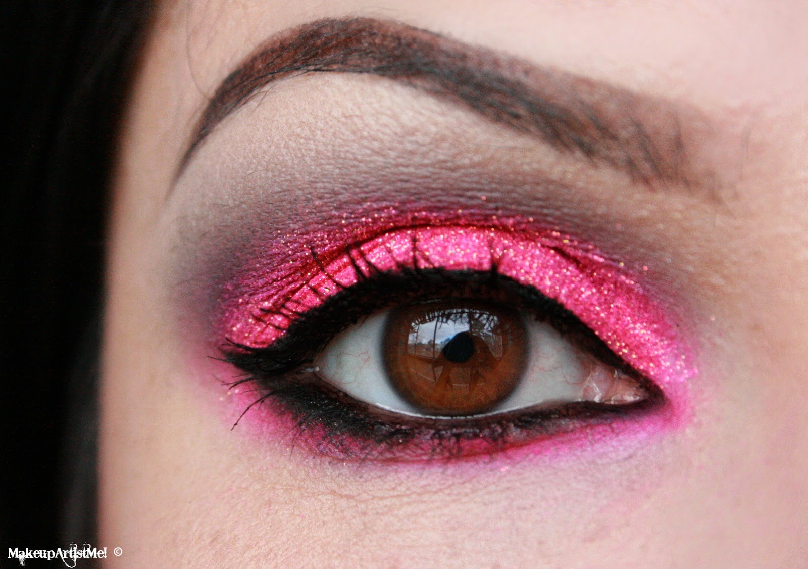 Hot pink glitter with a black wing