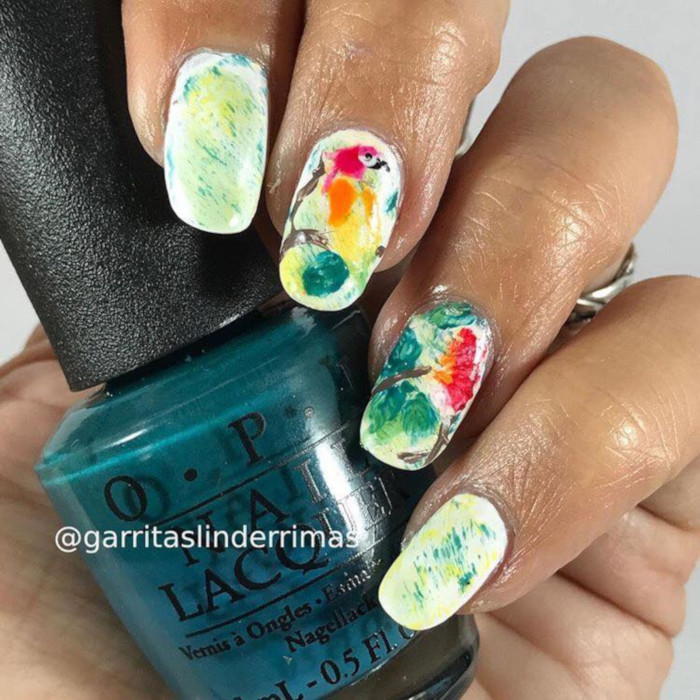 Summer Mood Tropical Nail Designs parrot nail design