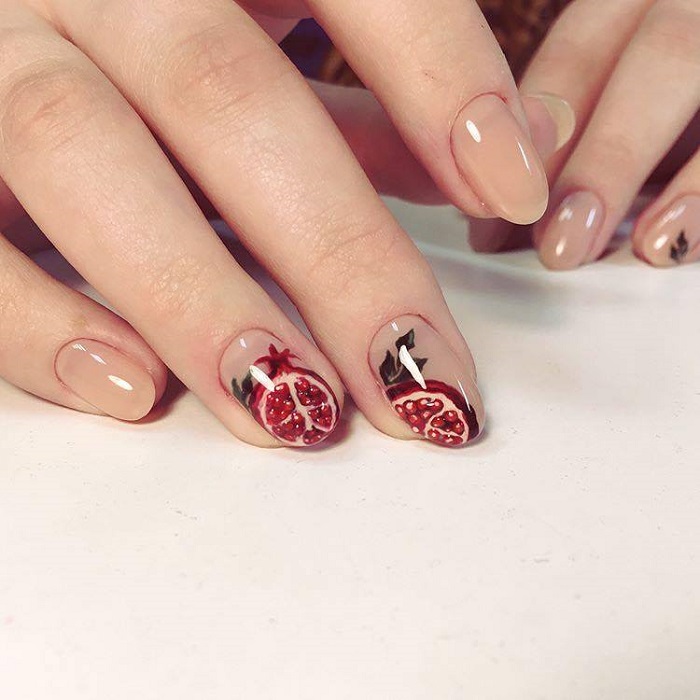 The Fruit-Themed Manicure is the Ultimate Summer Nail Trend pomegranate nails