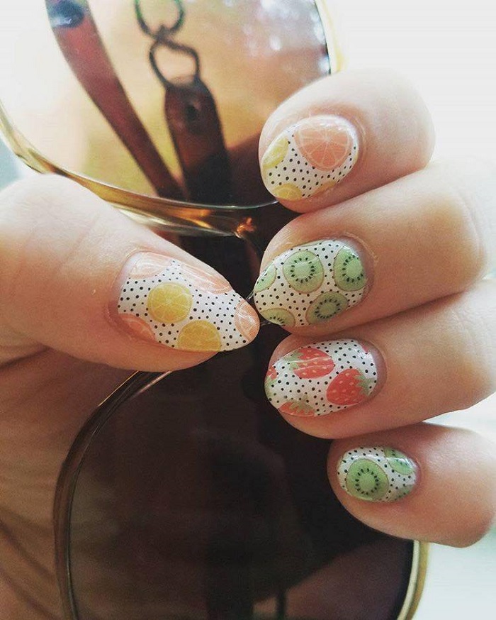The Fruit-Themed Manicure is the Ultimate Summer Nail Trend polka dot fruit nails