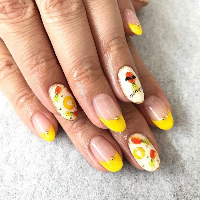 The Fruit-Themed Manicure is the Ultimate Summer Nail Trend pineapple nails