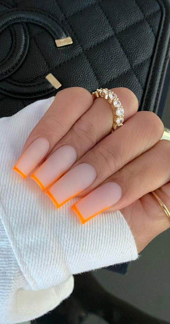border nails, outline nails, orange outline nails, nails outline drawing, nail art, acrylic nails, long nails with outline, long nails with border