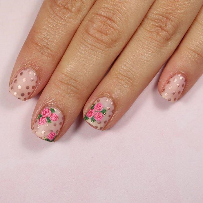 Wedding-Nail-Art-For-The-Sophisticated-Bride-floral polka dot